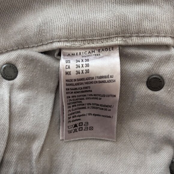 American Eagle Airflex+ Mens Gray Slim Straight Jeans Size 34x30 Distressed - Picture 6 of 12